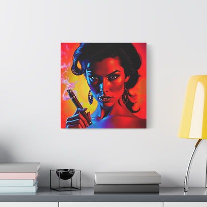 Canvas Wall Art, Pinup Woman Smoking Cigar for Man Cave, Cigar Aficionados, Retro Art Decor, Pinup Art Print, Wall Decor