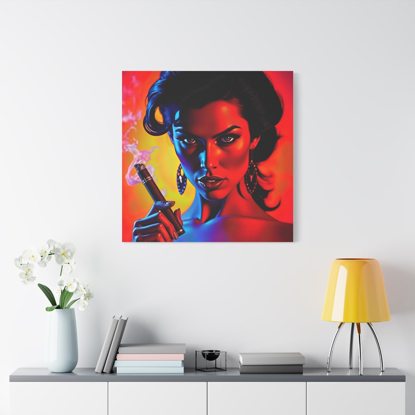 Canvas Wall Art, Pinup Woman Smoking Cigar for Man Cave, Cigar Aficionados, Retro Art Decor, Pinup Art Print, Wall Decor