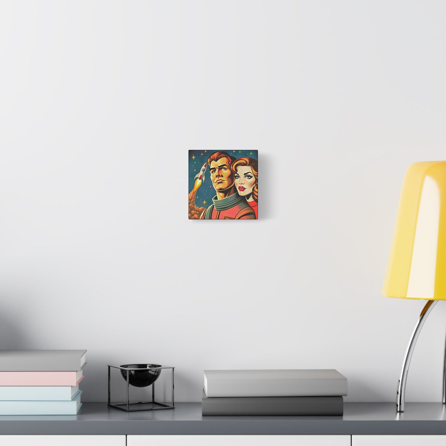 Canvas Wall Art, Retro Sci-Fi Space Commander & Princess, Pulp Magazine 1940s 1950s Decor, Matte Stretched Print, Astronomy Gift, Nerd Home