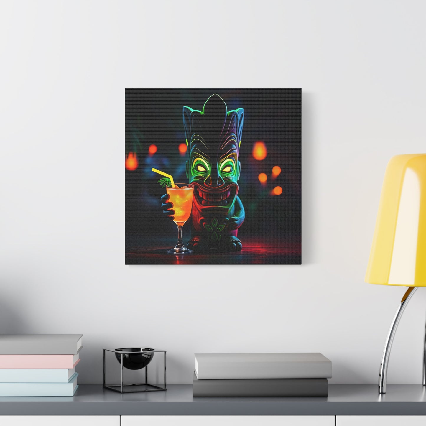 Canvas Print, Tiki Statue Tropical Paradise Wall Art Decor, Exotic Drink, Matte, Stretched, 1 25", Hawaiian Home Decor, Island Vibes,