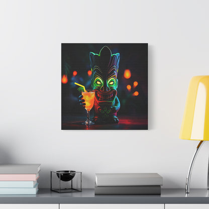 Canvas Print, Tiki Statue Tropical Paradise Wall Art Decor, Exotic Drink, Matte, Stretched, 1 25", Hawaiian Home Decor, Island Vibes,