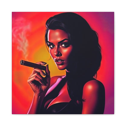 Canvas Wall Art, Pinup Woman Smoking Cigar for Man Cave, Cigar Aficionados, Retro Art Decor, Pinup Art Print, Wall Decor
