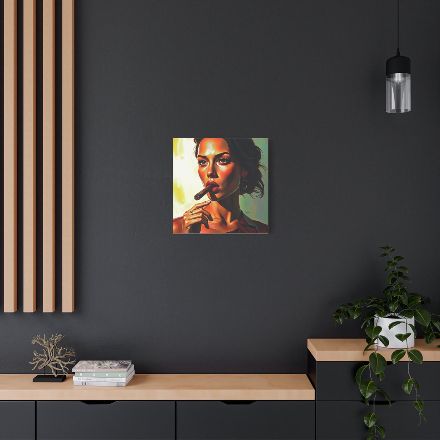Canvas Wall Art, Pinup Woman Smoking Cigar for Man Cave, Cigar Aficionados, Retro Art Decor, Pinup Art Print, Wall Decor