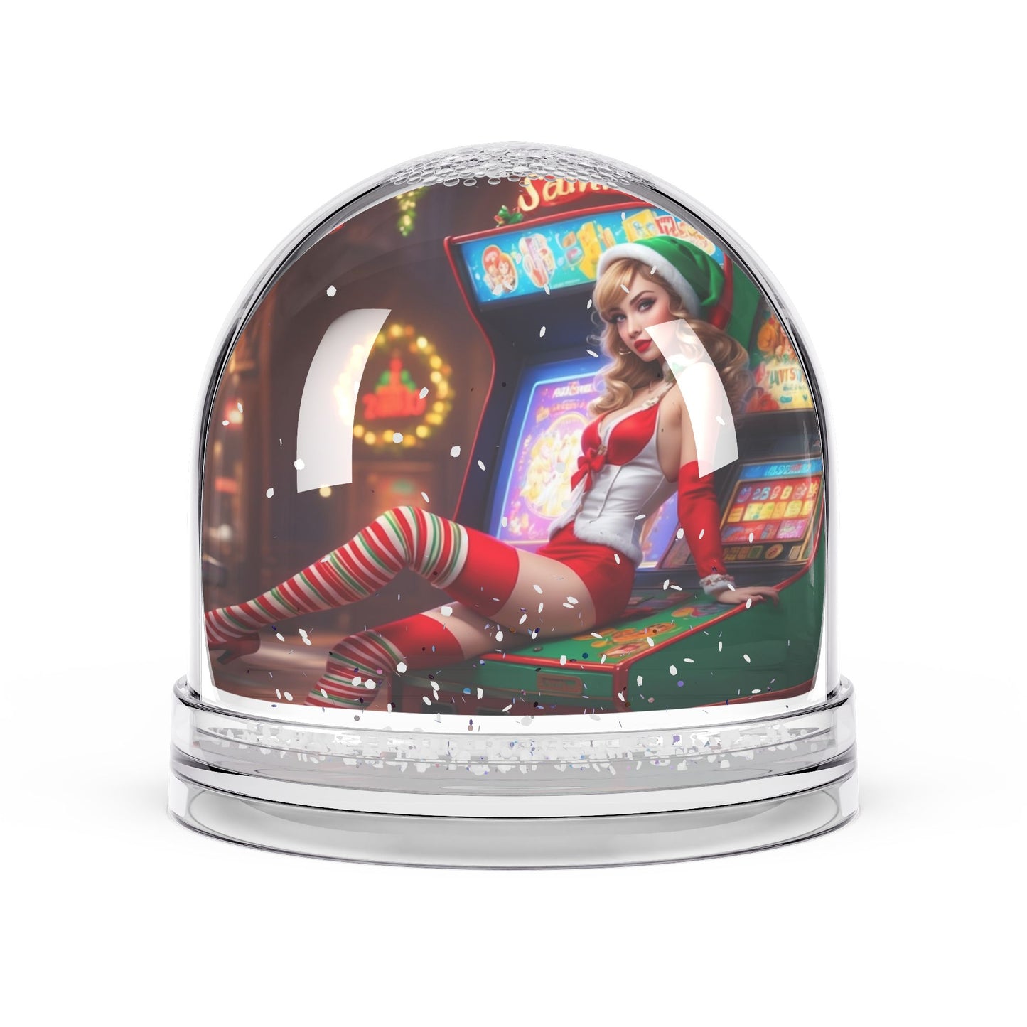 Elf Pinup Girl at the Arcade Snow Globe #5