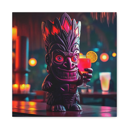 Canvas Print, Exotic Tiki Statue with Drink, Tiki Location Art, Home Decor, Wall Art, Tropical Print, Tiki Decor