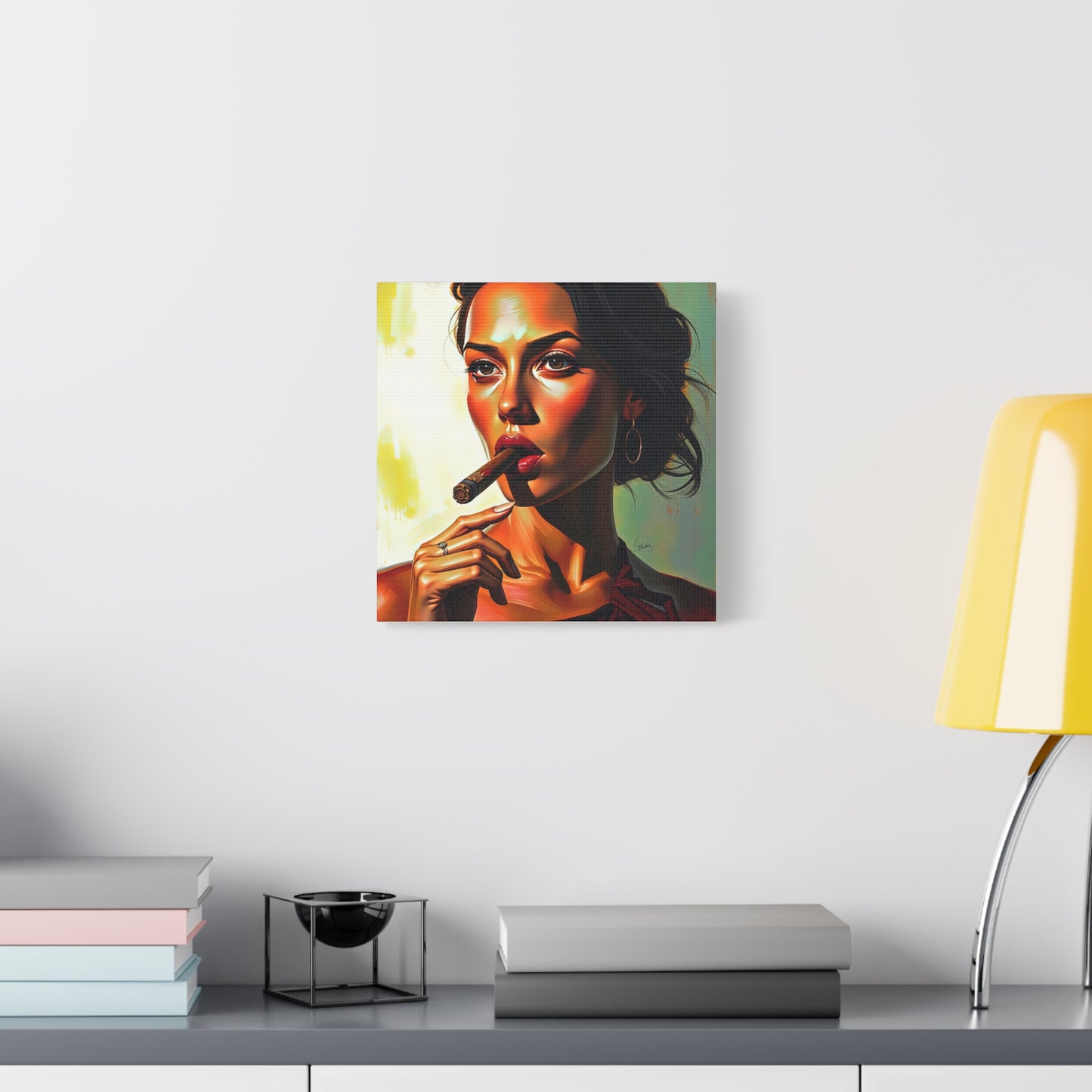 Canvas Wall Art, Pinup Woman Smoking Cigar for Man Cave, Cigar Aficionados, Retro Art Decor, Pinup Art Print, Wall Decor