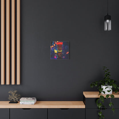 Canvas Print, Exotic Tiki Location with Tiki Drink, Tiki Statue, Nighttime Scene, Wall Art, Home Decor, Tropical Decor