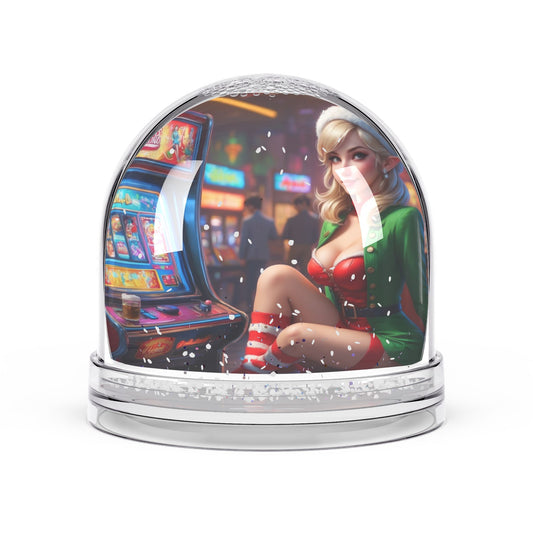 Elf Pinup Girl at the Arcade Snow Globe #3