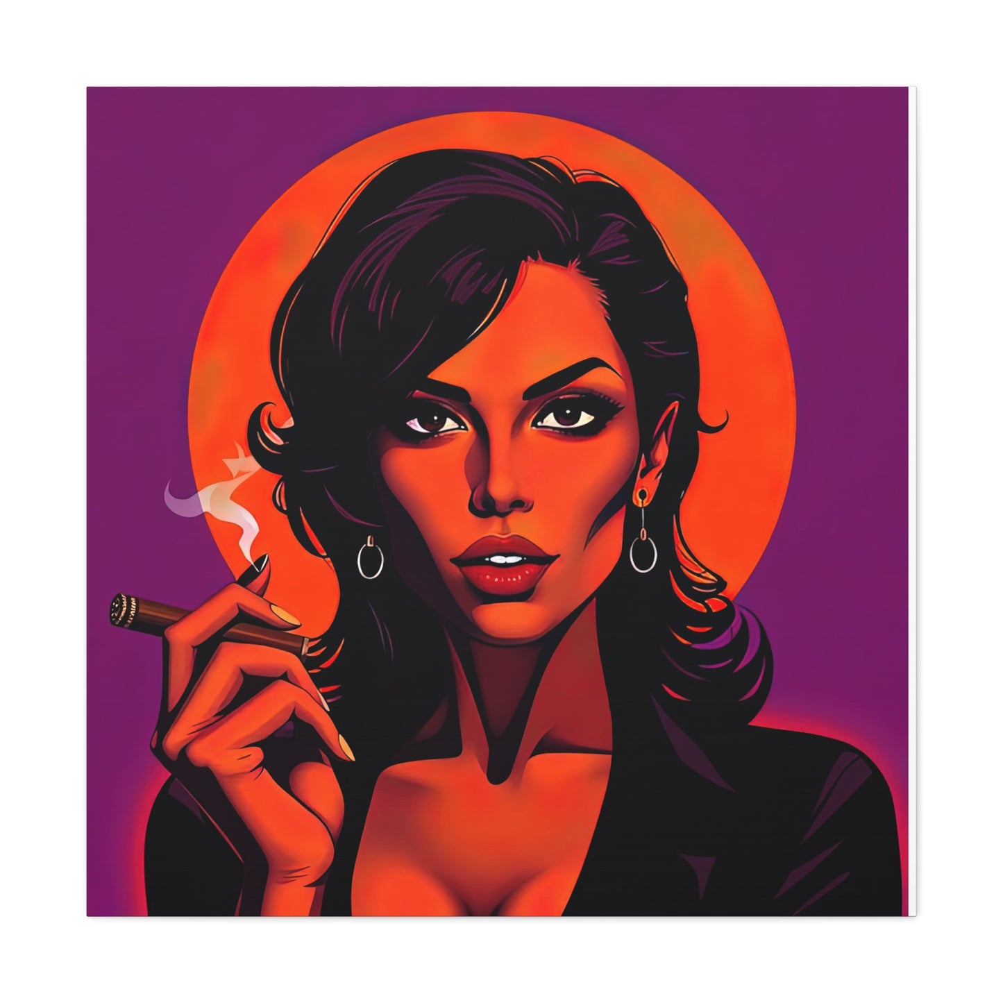 Canvas Wall Art, Pinup Woman Smoking Cigar for Man Cave, Cigar Aficionados, Retro Art Decor, Pinup Art Print, Wall Decor