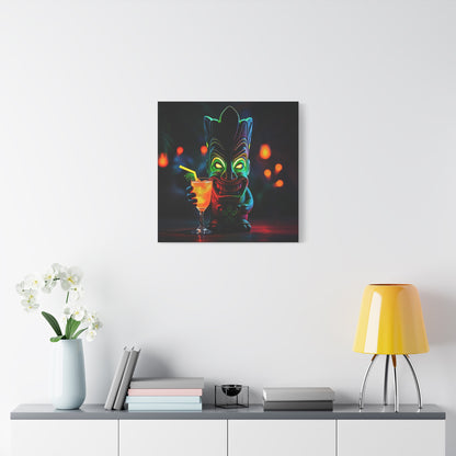 Canvas Print, Tiki Statue Tropical Paradise Wall Art Decor, Exotic Drink, Matte, Stretched, 1 25", Hawaiian Home Decor, Island Vibes,