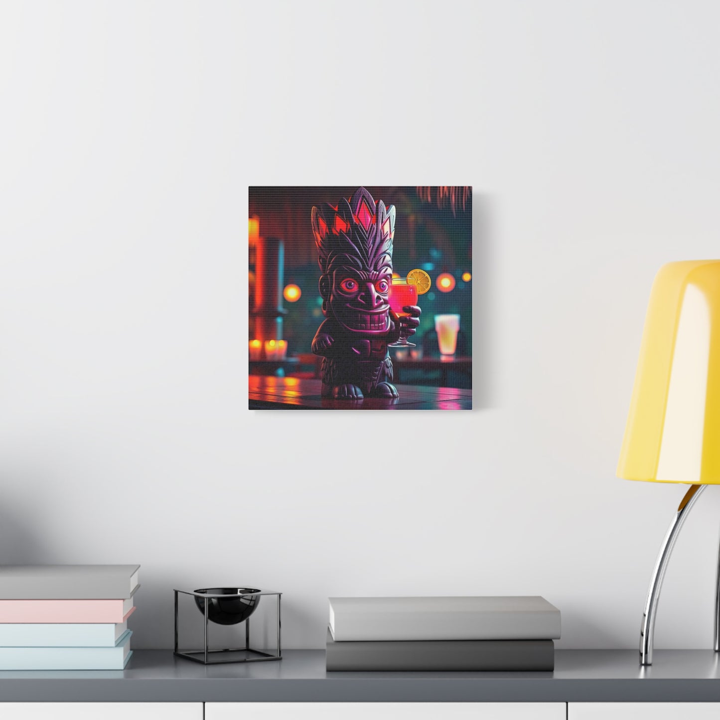 Canvas Print, Exotic Tiki Statue with Drink, Tiki Location Art, Home Decor, Wall Art, Tropical Print, Tiki Decor