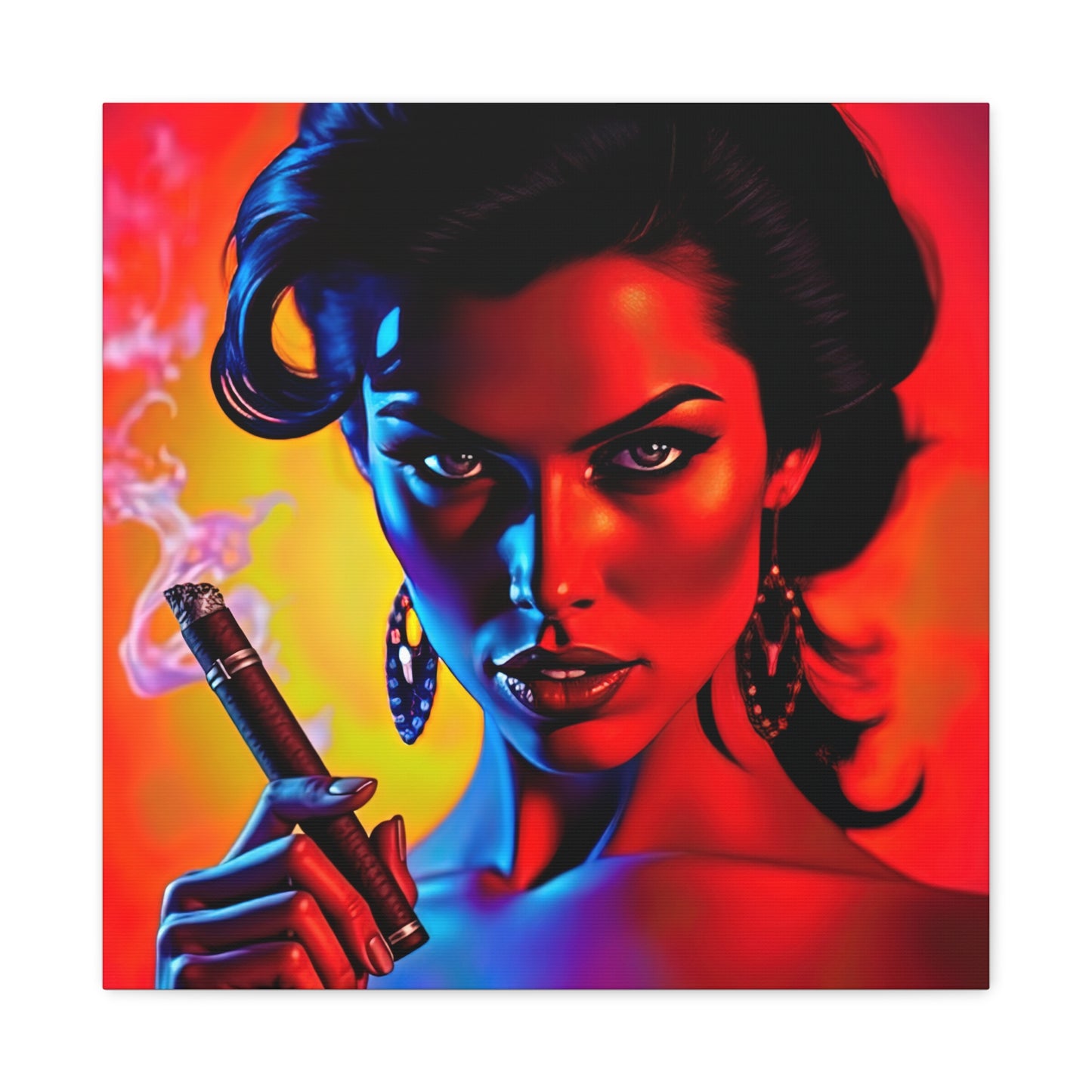Canvas Wall Art, Pinup Woman Smoking Cigar for Man Cave, Cigar Aficionados, Retro Art Decor, Pinup Art Print, Wall Decor