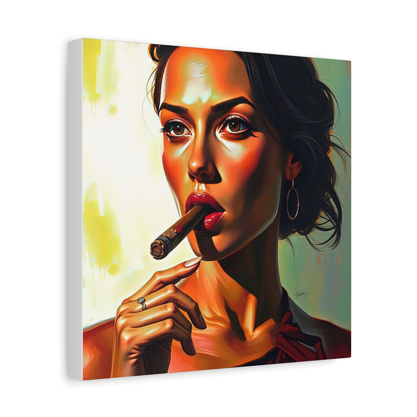 Canvas Wall Art, Pinup Woman Smoking Cigar for Man Cave, Cigar Aficionados, Retro Art Decor, Pinup Art Print, Wall Decor