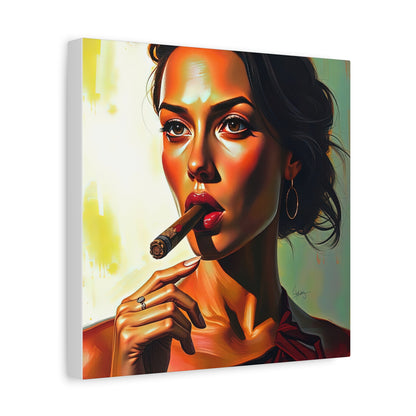 Canvas Wall Art, Pinup Woman Smoking Cigar for Man Cave, Cigar Aficionados, Retro Art Decor, Pinup Art Print, Wall Decor