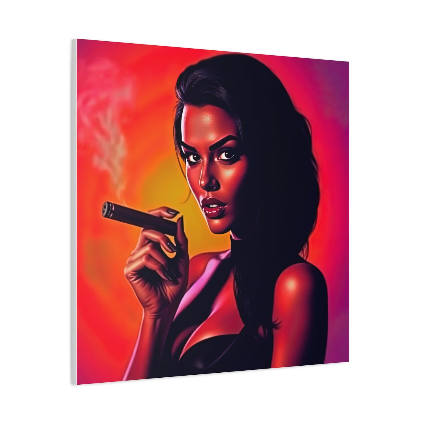Canvas Wall Art, Pinup Woman Smoking Cigar for Man Cave, Cigar Aficionados, Retro Art Decor, Pinup Art Print, Wall Decor