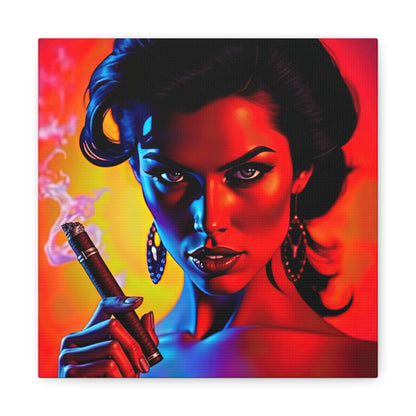 Canvas Wall Art, Pinup Woman Smoking Cigar for Man Cave, Cigar Aficionados, Retro Art Decor, Pinup Art Print, Wall Decor
