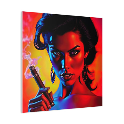 Canvas Wall Art, Pinup Woman Smoking Cigar for Man Cave, Cigar Aficionados, Retro Art Decor, Pinup Art Print, Wall Decor
