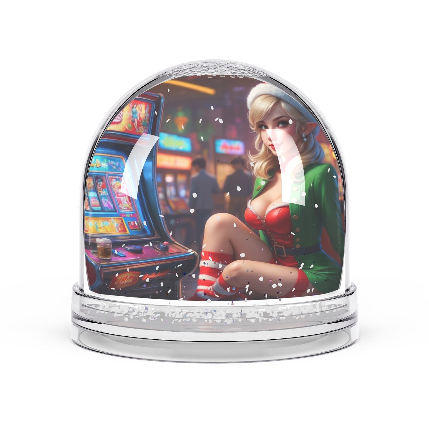 Elf Pinup Girl at the Arcade Snow Globe #3