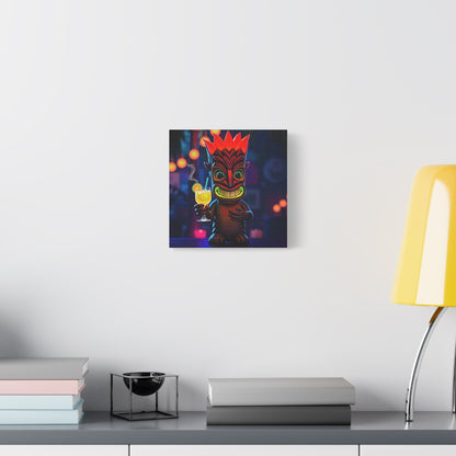 Canvas Print, Exotic Tiki Location with Tiki Drink, Tiki Statue, Nighttime Scene, Wall Art, Home Decor, Tropical Decor