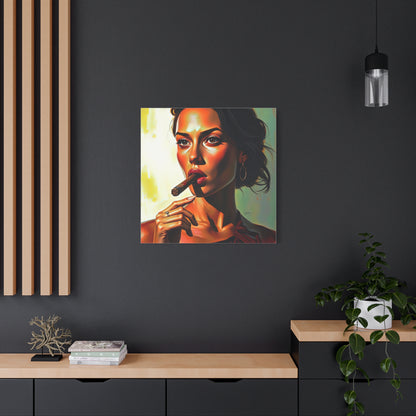 Canvas Wall Art, Pinup Woman Smoking Cigar for Man Cave, Cigar Aficionados, Retro Art Decor, Pinup Art Print, Wall Decor