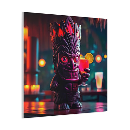 Canvas Print, Exotic Tiki Statue with Drink, Tiki Location Art, Home Decor, Wall Art, Tropical Print, Tiki Decor