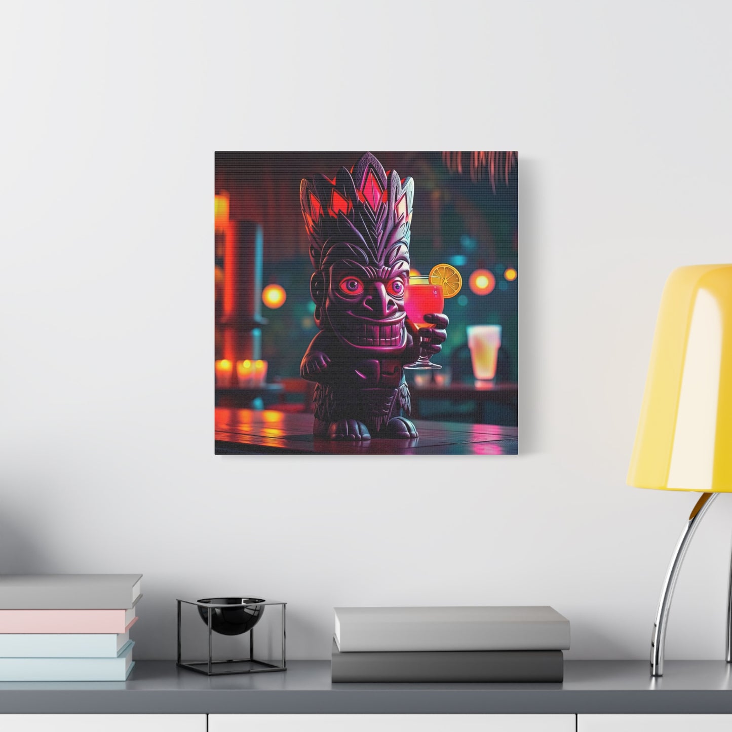 Canvas Print, Exotic Tiki Statue with Drink, Tiki Location Art, Home Decor, Wall Art, Tropical Print, Tiki Decor