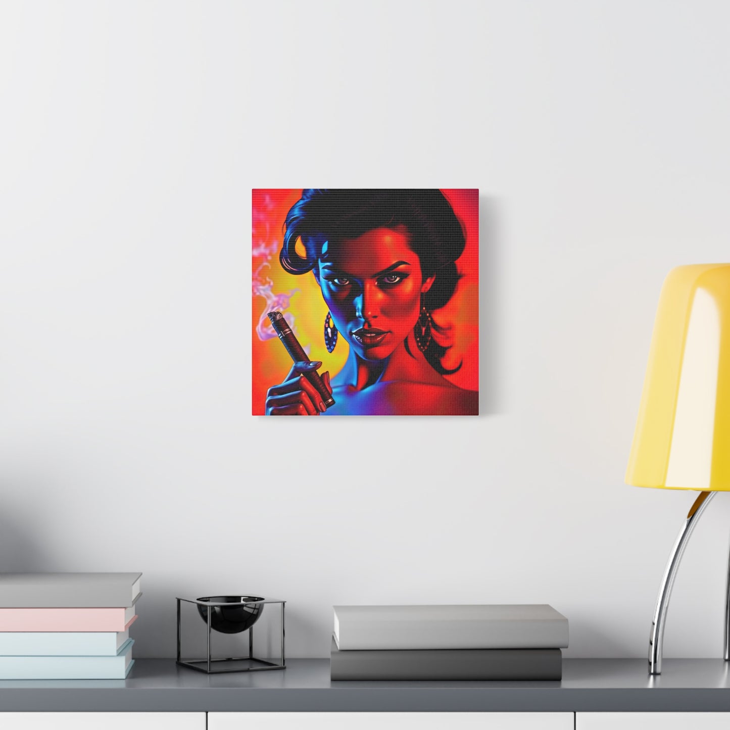Canvas Wall Art, Pinup Woman Smoking Cigar for Man Cave, Cigar Aficionados, Retro Art Decor, Pinup Art Print, Wall Decor