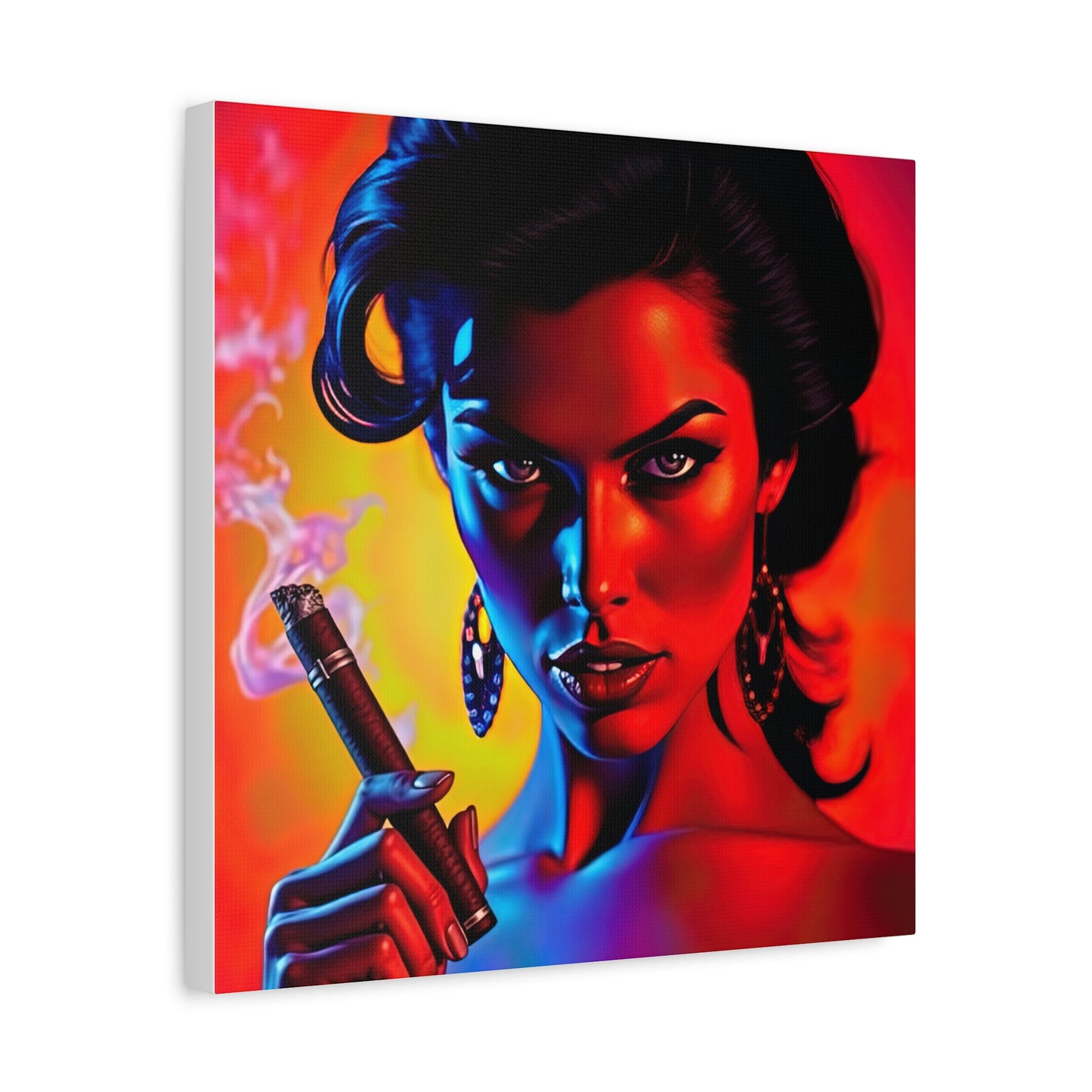 Canvas Wall Art, Pinup Woman Smoking Cigar for Man Cave, Cigar Aficionados, Retro Art Decor, Pinup Art Print, Wall Decor