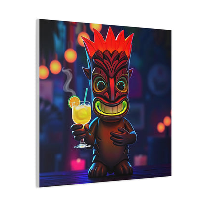 Canvas Print, Exotic Tiki Location with Tiki Drink, Tiki Statue, Nighttime Scene, Wall Art, Home Decor, Tropical Decor