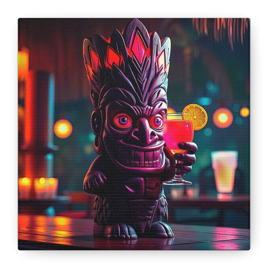 Canvas Print, Exotic Tiki Statue with Drink, Tiki Location Art, Home Decor, Wall Art, Tropical Print, Tiki Decor
