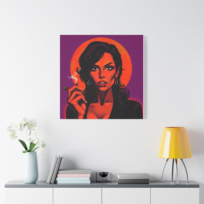 Canvas Wall Art, Pinup Woman Smoking Cigar for Man Cave, Cigar Aficionados, Retro Art Decor, Pinup Art Print, Wall Decor