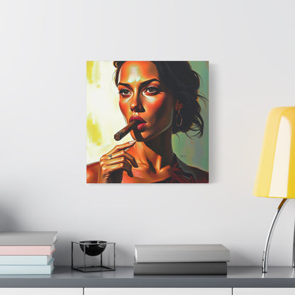 Canvas Wall Art, Pinup Woman Smoking Cigar for Man Cave, Cigar Aficionados, Retro Art Decor, Pinup Art Print, Wall Decor