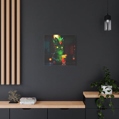 Canvas Print, Exotic Tiki Statue at Night Tropical Paradise Wall Art, Stretched Matte Print, Tiki Drink Decor, Island Vibes Home Decor,