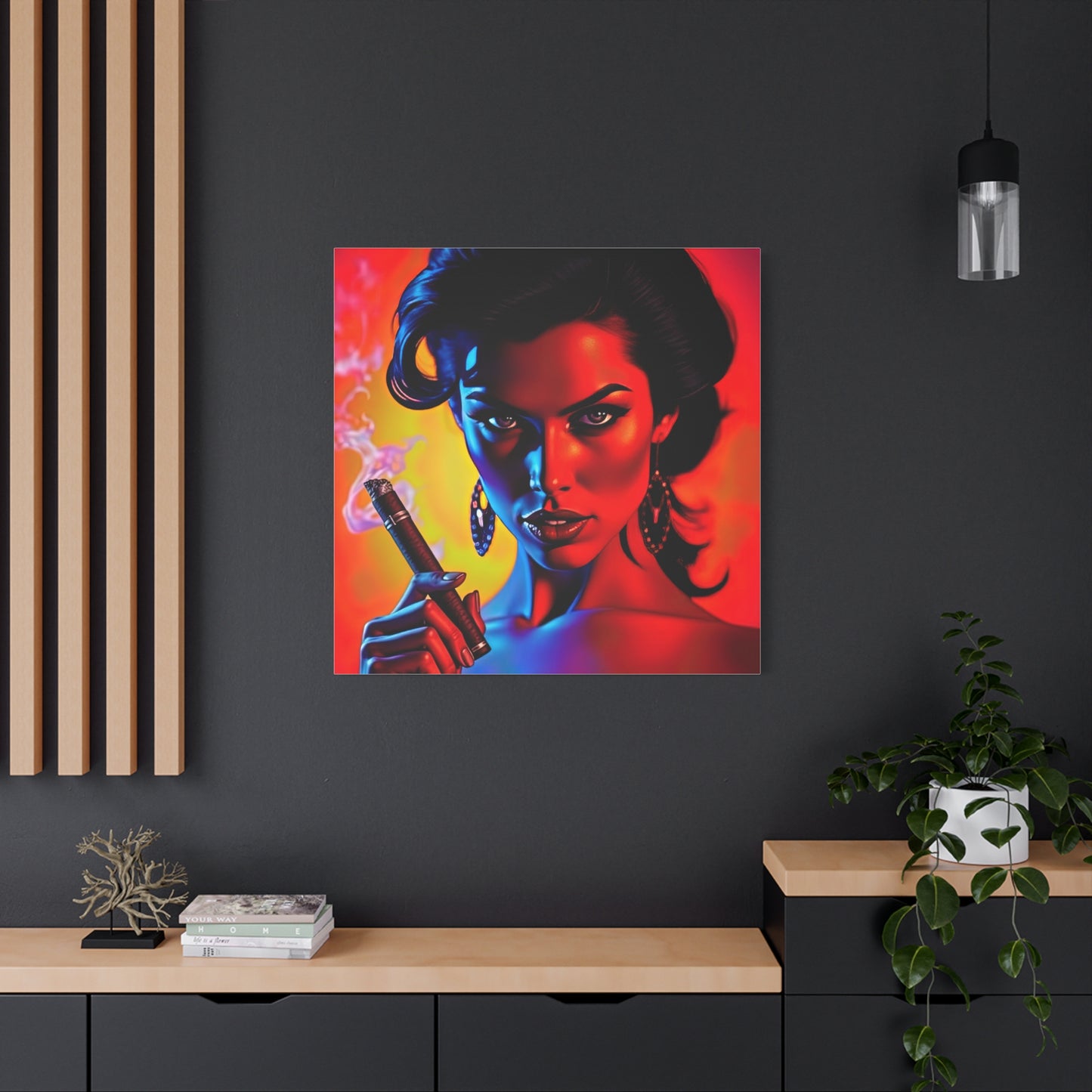 Canvas Wall Art, Pinup Woman Smoking Cigar for Man Cave, Cigar Aficionados, Retro Art Decor, Pinup Art Print, Wall Decor