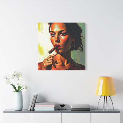 Canvas Wall Art, Pinup Woman Smoking Cigar for Man Cave, Cigar Aficionados, Retro Art Decor, Pinup Art Print, Wall Decor
