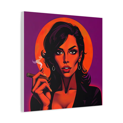 Canvas Wall Art, Pinup Woman Smoking Cigar for Man Cave, Cigar Aficionados, Retro Art Decor, Pinup Art Print, Wall Decor