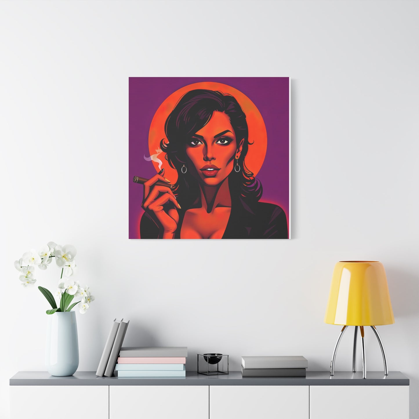 Canvas Wall Art, Pinup Woman Smoking Cigar for Man Cave, Cigar Aficionados, Retro Art Decor, Pinup Art Print, Wall Decor