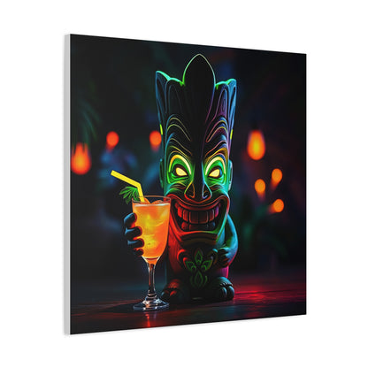 Canvas Print, Tiki Statue Tropical Paradise Wall Art Decor, Exotic Drink, Matte, Stretched, 1 25", Hawaiian Home Decor, Island Vibes,