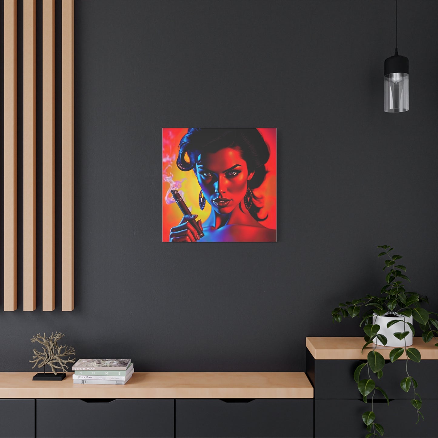Canvas Wall Art, Pinup Woman Smoking Cigar for Man Cave, Cigar Aficionados, Retro Art Decor, Pinup Art Print, Wall Decor