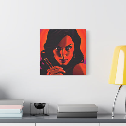 Canvas Wall Art, Pinup Woman Smoking Cigar for Man Cave, Cigar Aficionados, Retro Art Decor, Pinup Art Print, Wall Decor