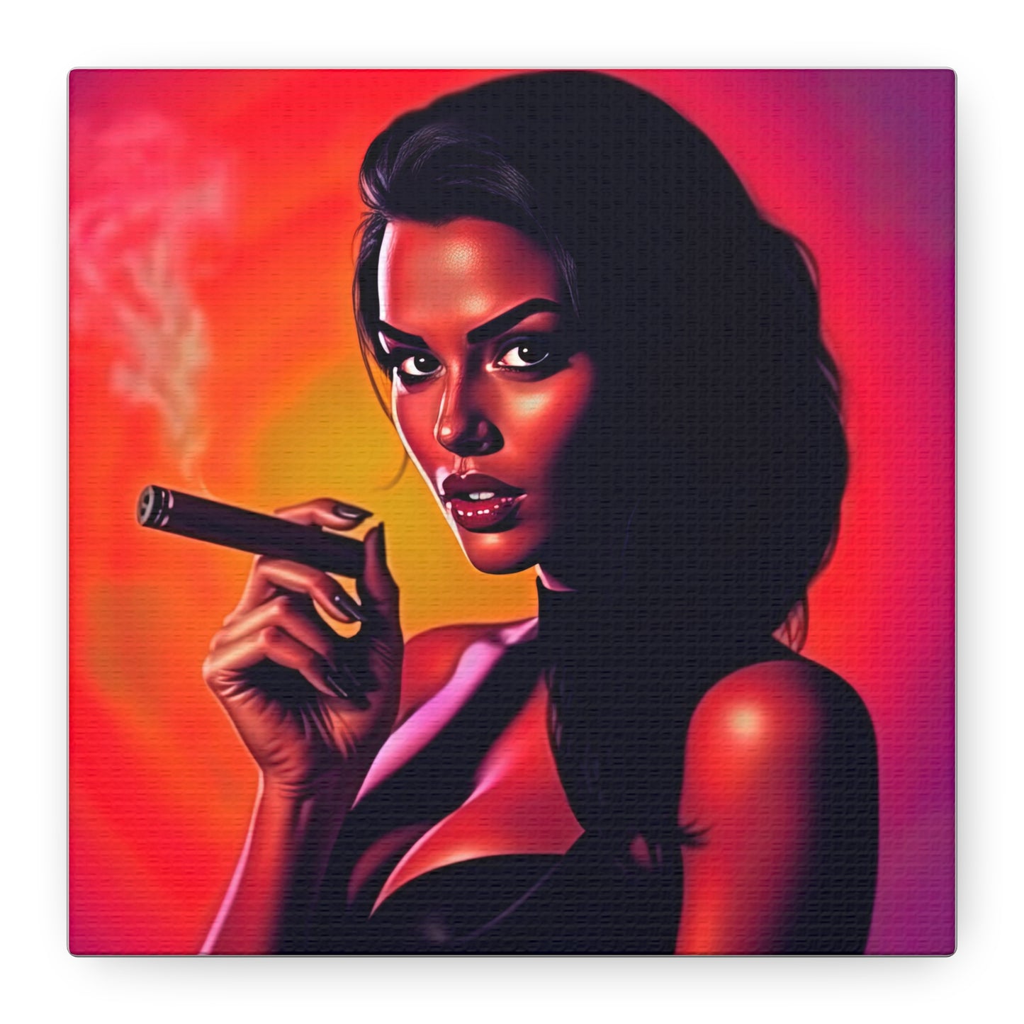 Canvas Wall Art, Pinup Woman Smoking Cigar for Man Cave, Cigar Aficionados, Retro Art Decor, Pinup Art Print, Wall Decor