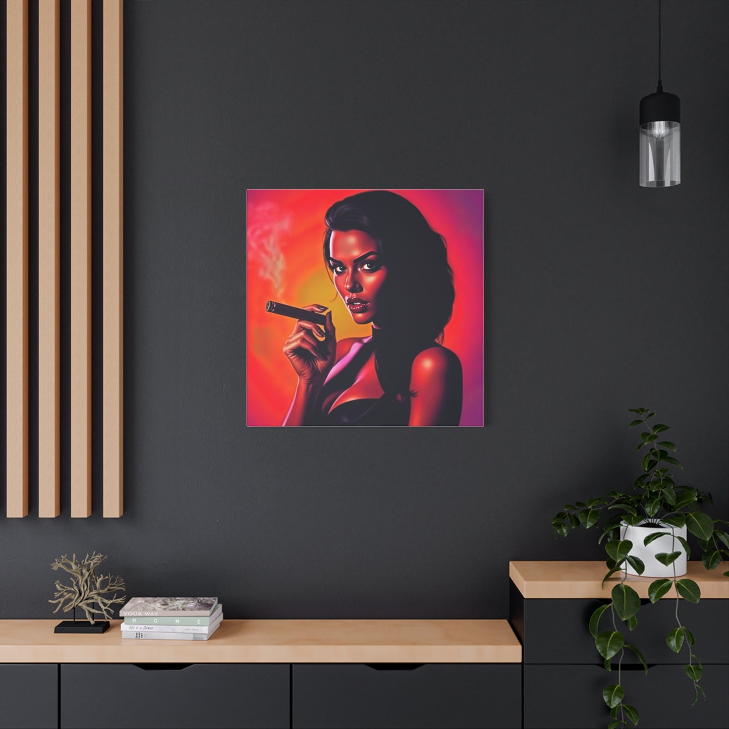 Canvas Wall Art, Pinup Woman Smoking Cigar for Man Cave, Cigar Aficionados, Retro Art Decor, Pinup Art Print, Wall Decor