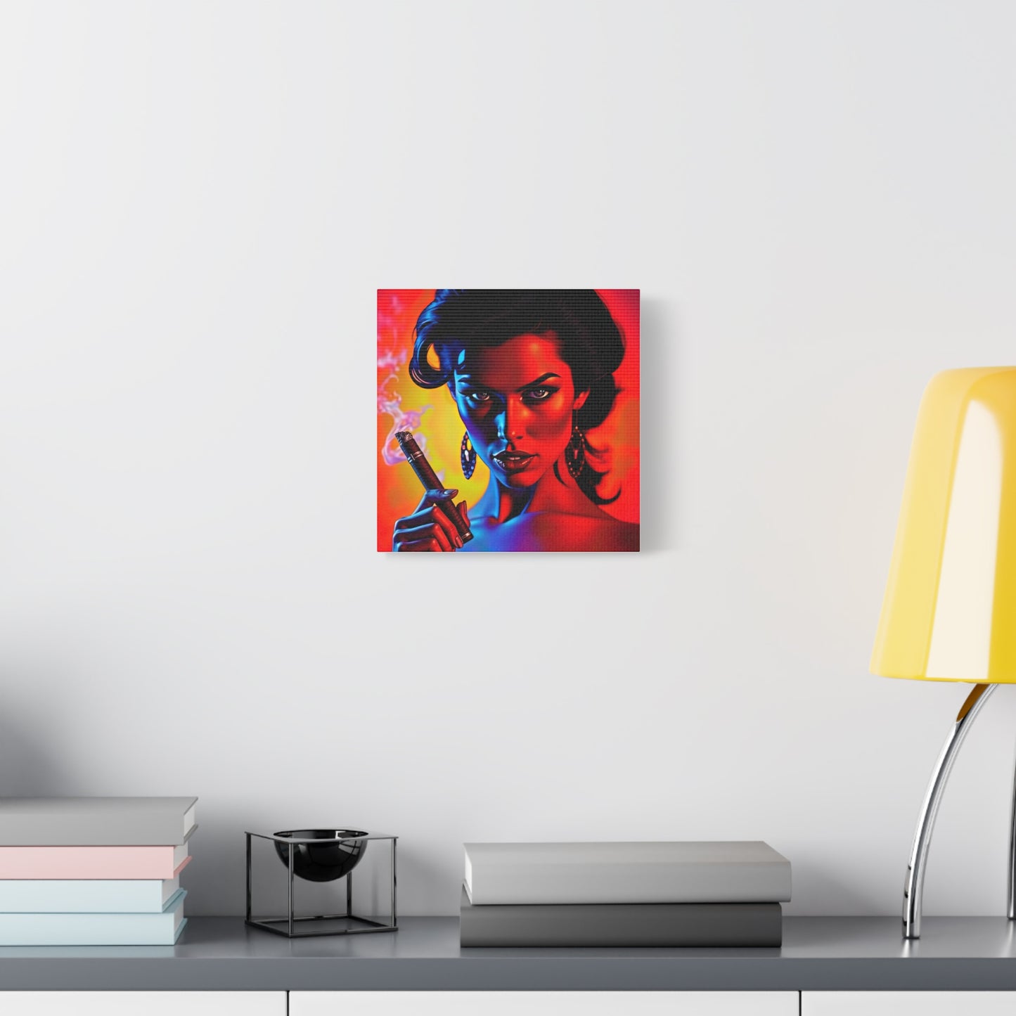 Canvas Wall Art, Pinup Woman Smoking Cigar for Man Cave, Cigar Aficionados, Retro Art Decor, Pinup Art Print, Wall Decor