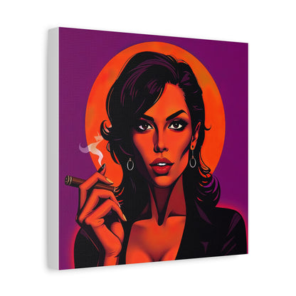 Canvas Wall Art, Pinup Woman Smoking Cigar for Man Cave, Cigar Aficionados, Retro Art Decor, Pinup Art Print, Wall Decor