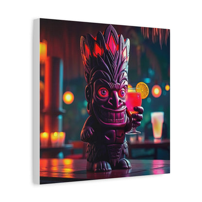 Canvas Print, Exotic Tiki Statue with Drink, Tiki Location Art, Home Decor, Wall Art, Tropical Print, Tiki Decor