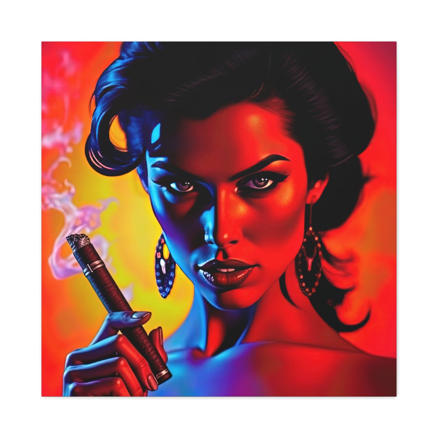 Canvas Wall Art, Pinup Woman Smoking Cigar for Man Cave, Cigar Aficionados, Retro Art Decor, Pinup Art Print, Wall Decor