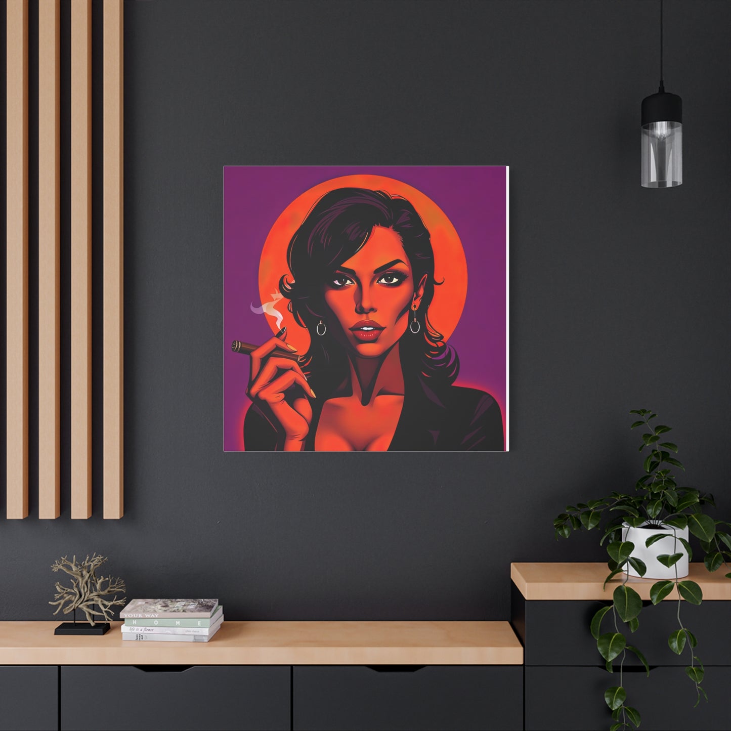 Canvas Wall Art, Pinup Woman Smoking Cigar for Man Cave, Cigar Aficionados, Retro Art Decor, Pinup Art Print, Wall Decor