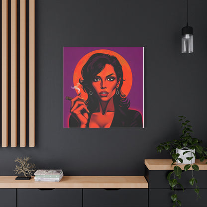 Canvas Wall Art, Pinup Woman Smoking Cigar for Man Cave, Cigar Aficionados, Retro Art Decor, Pinup Art Print, Wall Decor