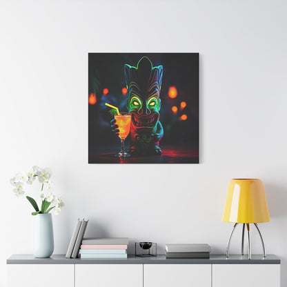 Canvas Print, Tiki Statue Tropical Paradise Wall Art Decor, Exotic Drink, Matte, Stretched, 1 25", Hawaiian Home Decor, Island Vibes,