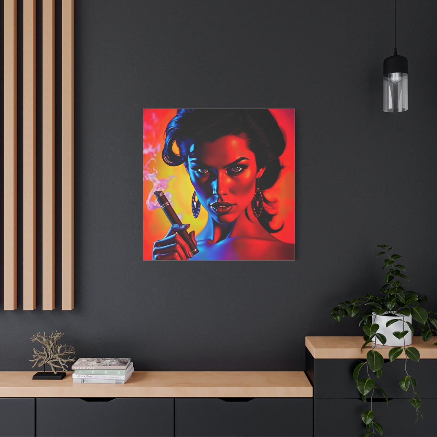 Canvas Wall Art, Pinup Woman Smoking Cigar for Man Cave, Cigar Aficionados, Retro Art Decor, Pinup Art Print, Wall Decor